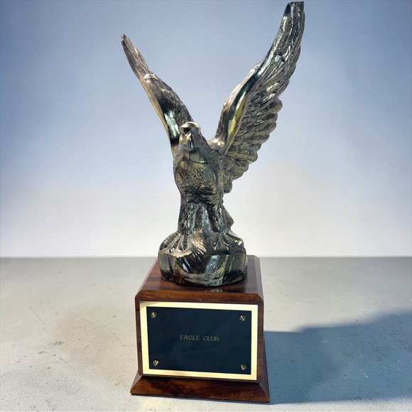 Columbia Engravers Other - Vintage Eagle Club Trophy Antique Gold Eagle Statue Wood Base Americana Decor